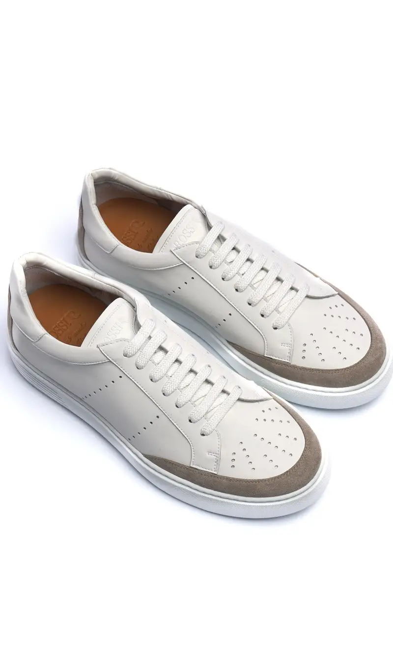 Sneaker rossi in pelle forata e camoscio, colore bianco miniatura 2