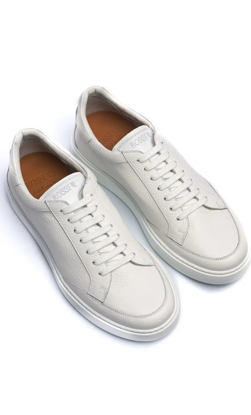 Sneaker rossi in pelle martellata, colore bianco miniatura 2