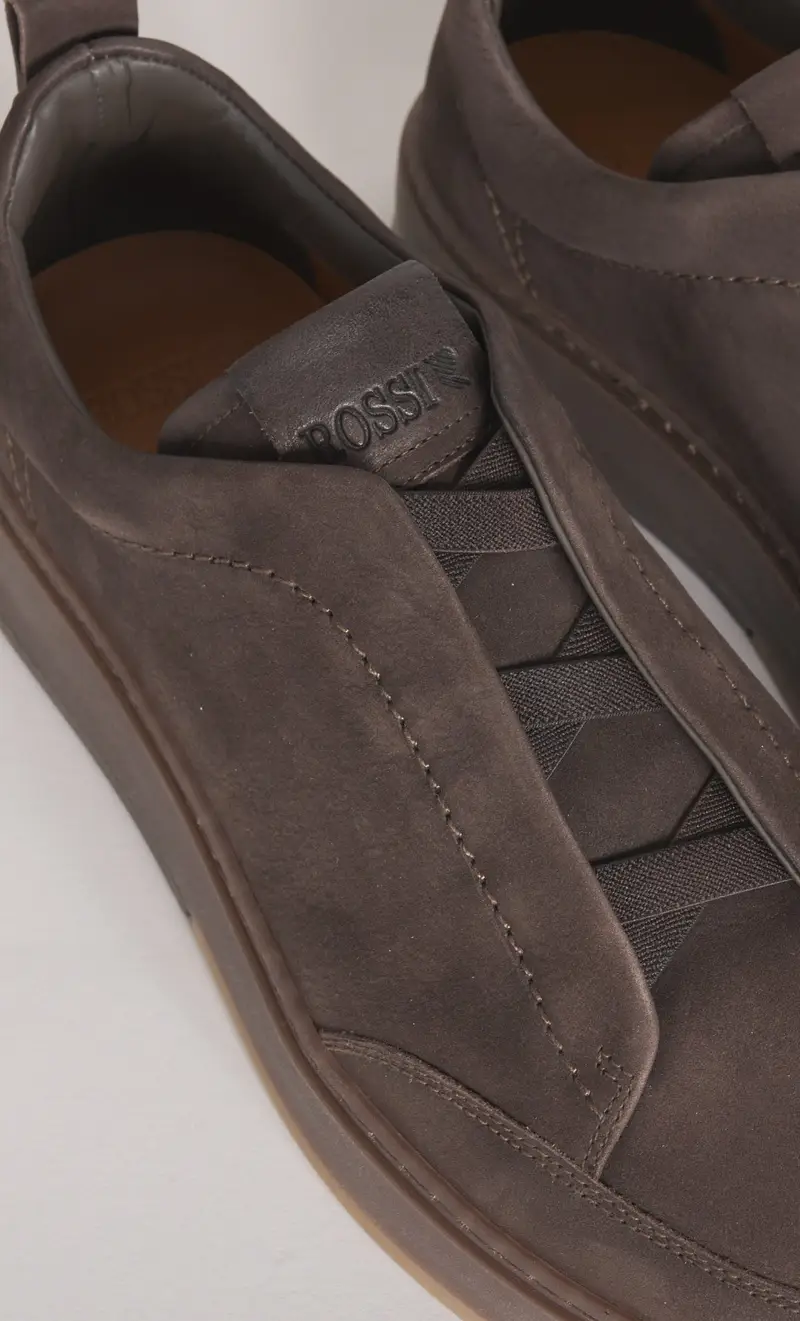 Sneaker rossi slip on in pelle marrone, colore moro miniatura 2