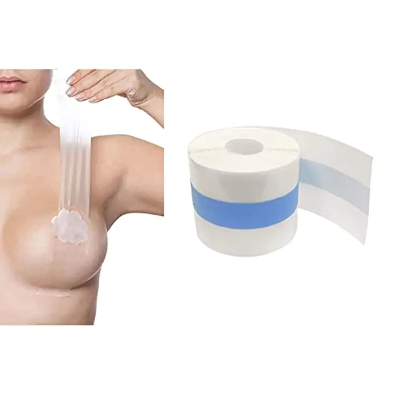 ROSVAY Nastro Adesivo per Reggiseno Nastro Seno Push Up Invisibile Boob Tape Sollevamento Impermeabile Traspirante per Coppa A-E, 5cm x 5M (IT, Testo, Taglia Unica, Regular, Regular, Trasparente)