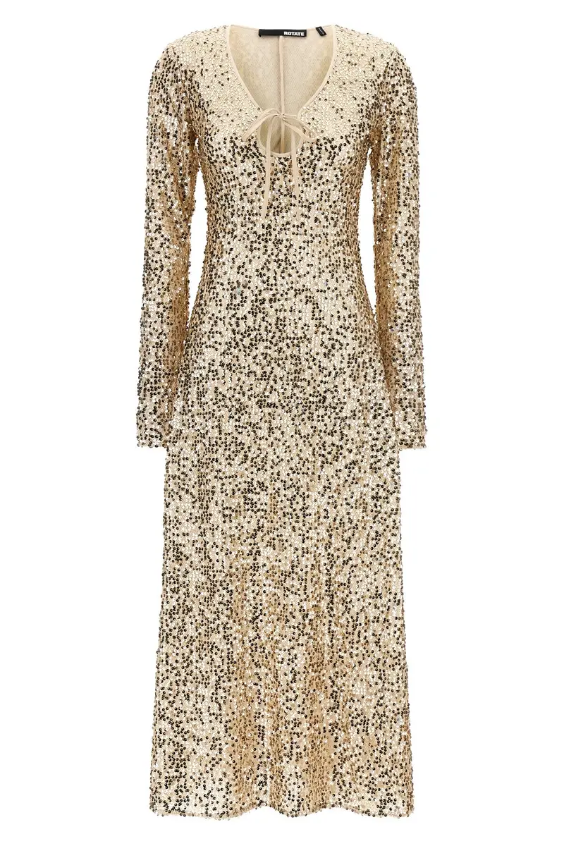 Abito Net Sequins Midi Oro