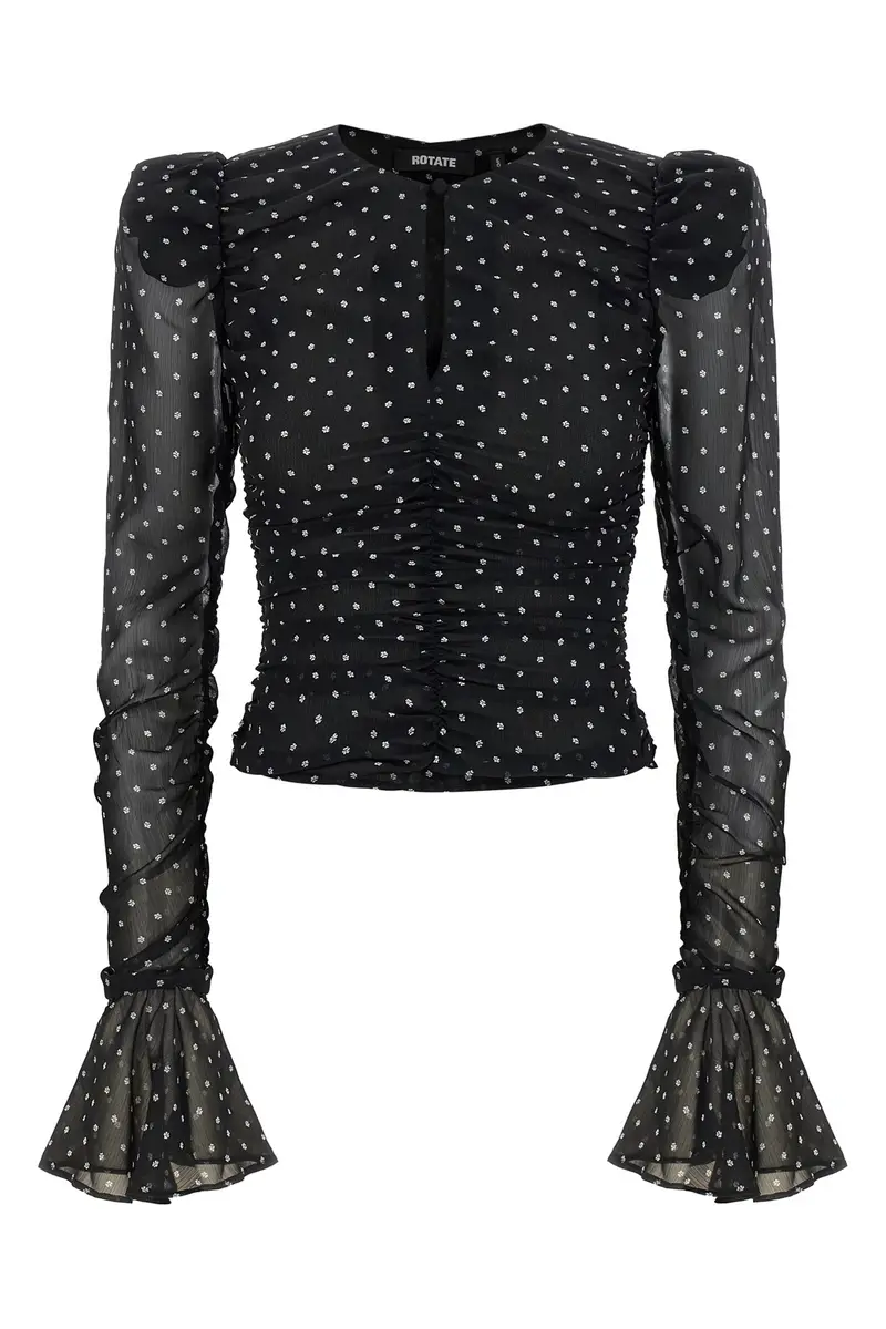 Blusa 'Chiffon Ruched' Nero