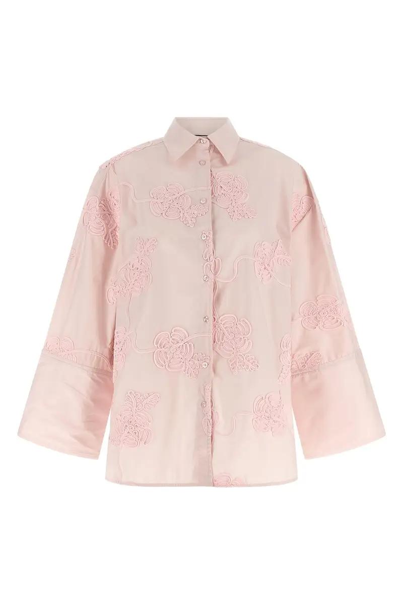Rotate Birger Christensen Camicia Rosa con Ricami Floreali
