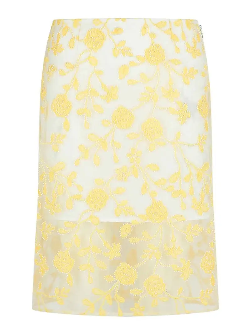 Gonna in poliestere giallo fiore a matita