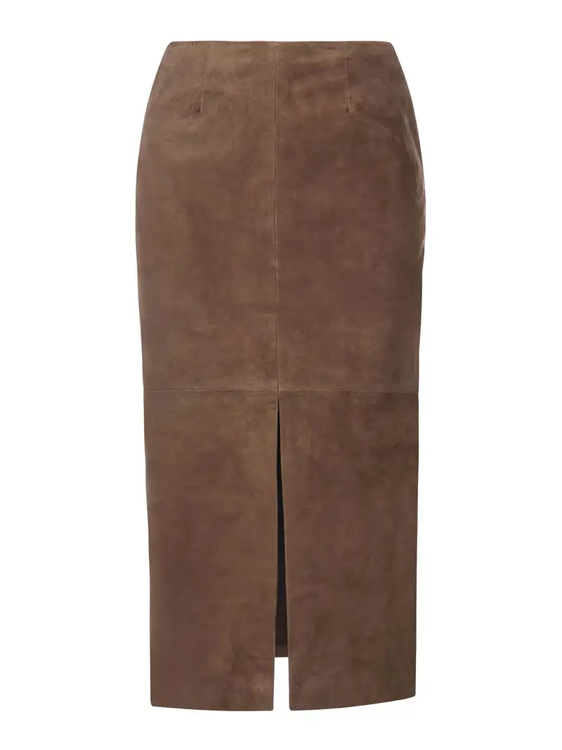 Gonna longuette a tubino in pelle Beige