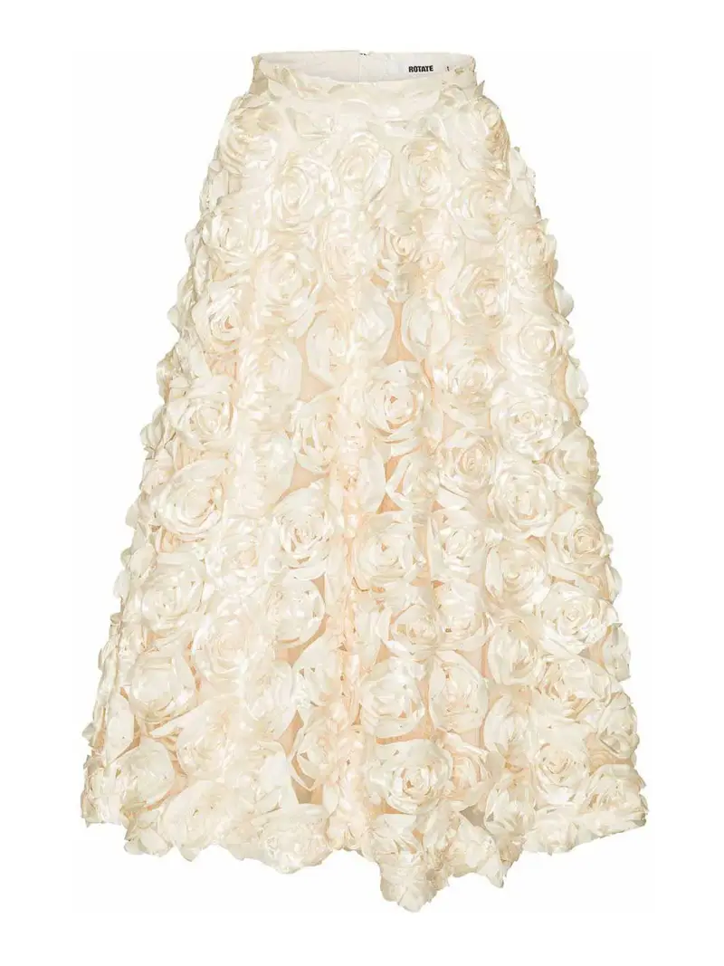 Gonna midi con applicazioni di rose Bianco
