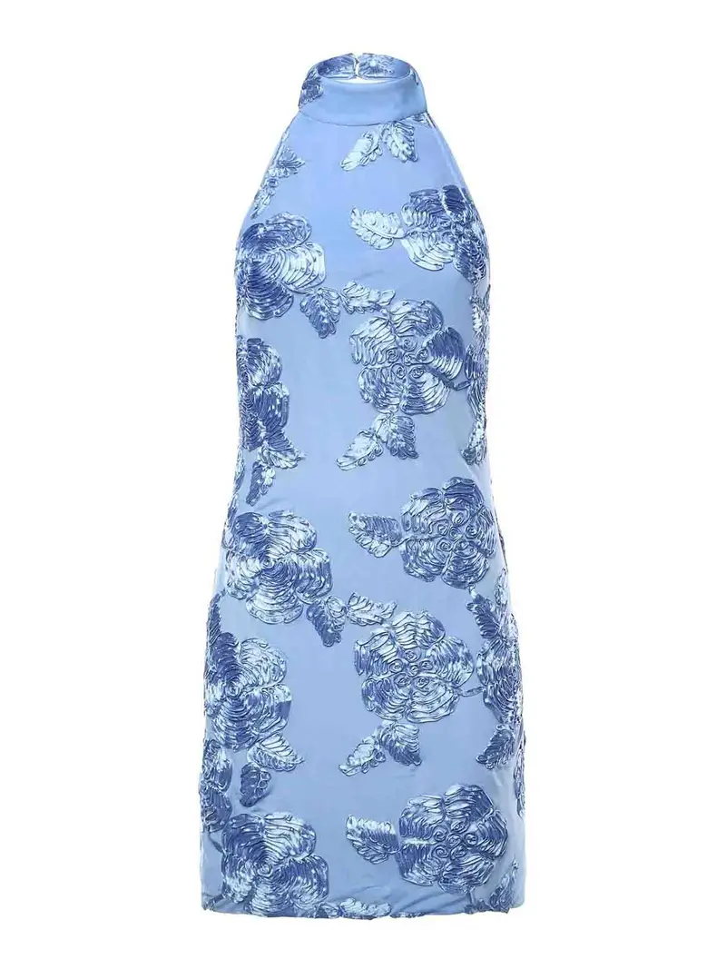 Mini abito ricamato floreale Blu