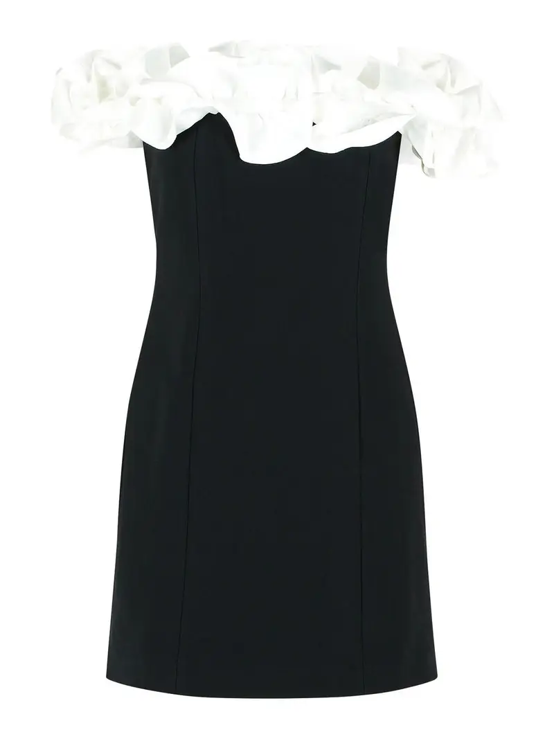 Mini Vestito Con Volant Nero