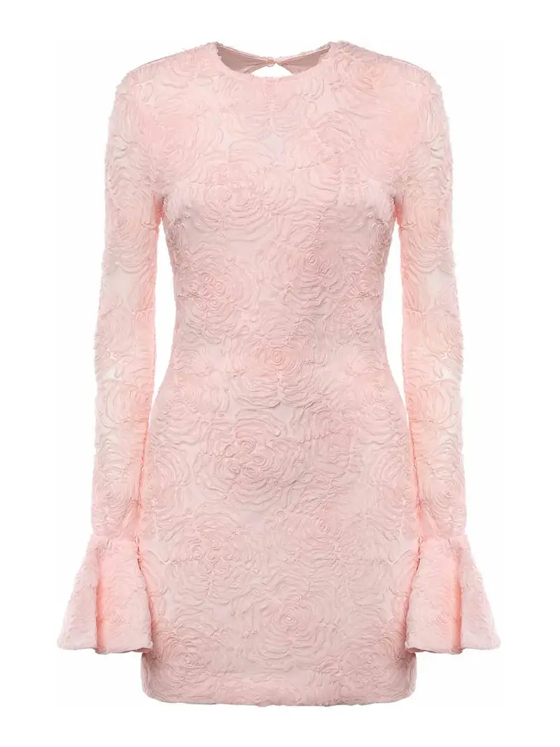 Miniabito con volant in rete Rosa