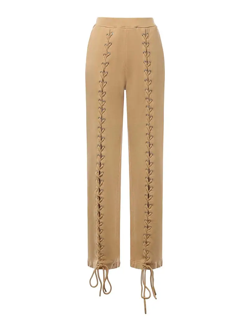 Pantaloni con coulisse in cotone Beige