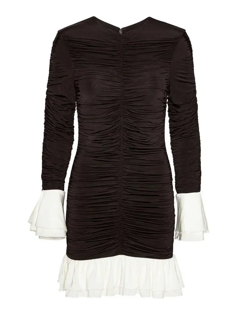 Vestito con dettagli increspati in marrone Bianco