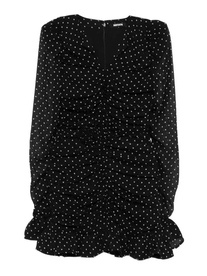 Vestito corto nero con pois bianchi