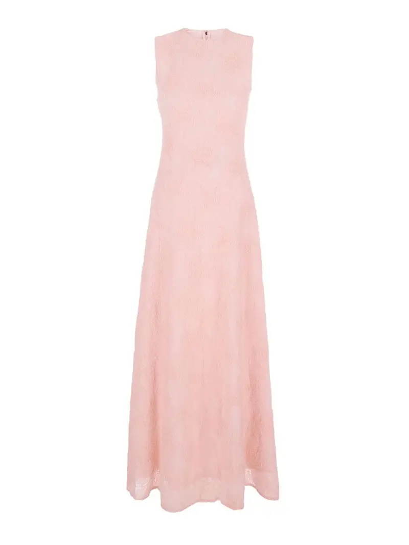 Vestito lungo rosa con ricamo floreale rosa Color Carne E Neutri