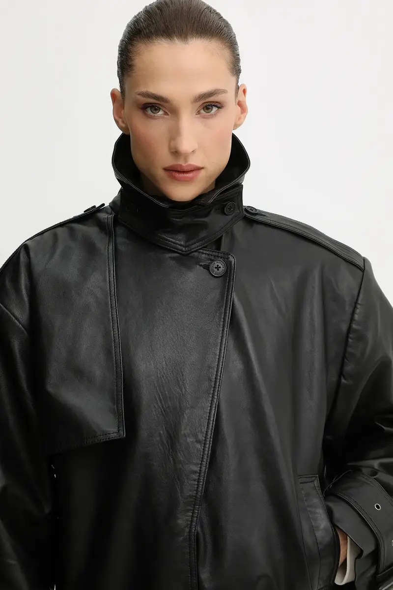 cappotto in pelle colore nero 115134100 miniatura 4