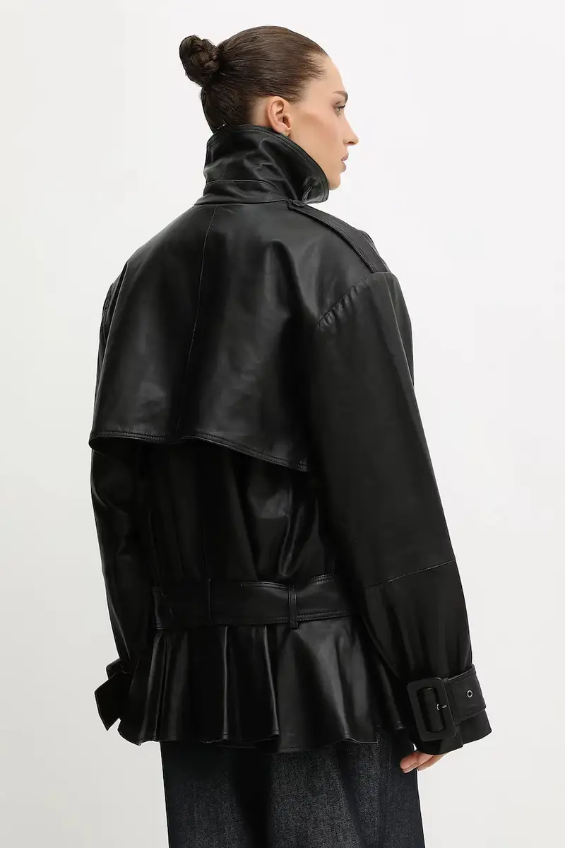 Rotate Cappotto in pelle nero miniatura 3