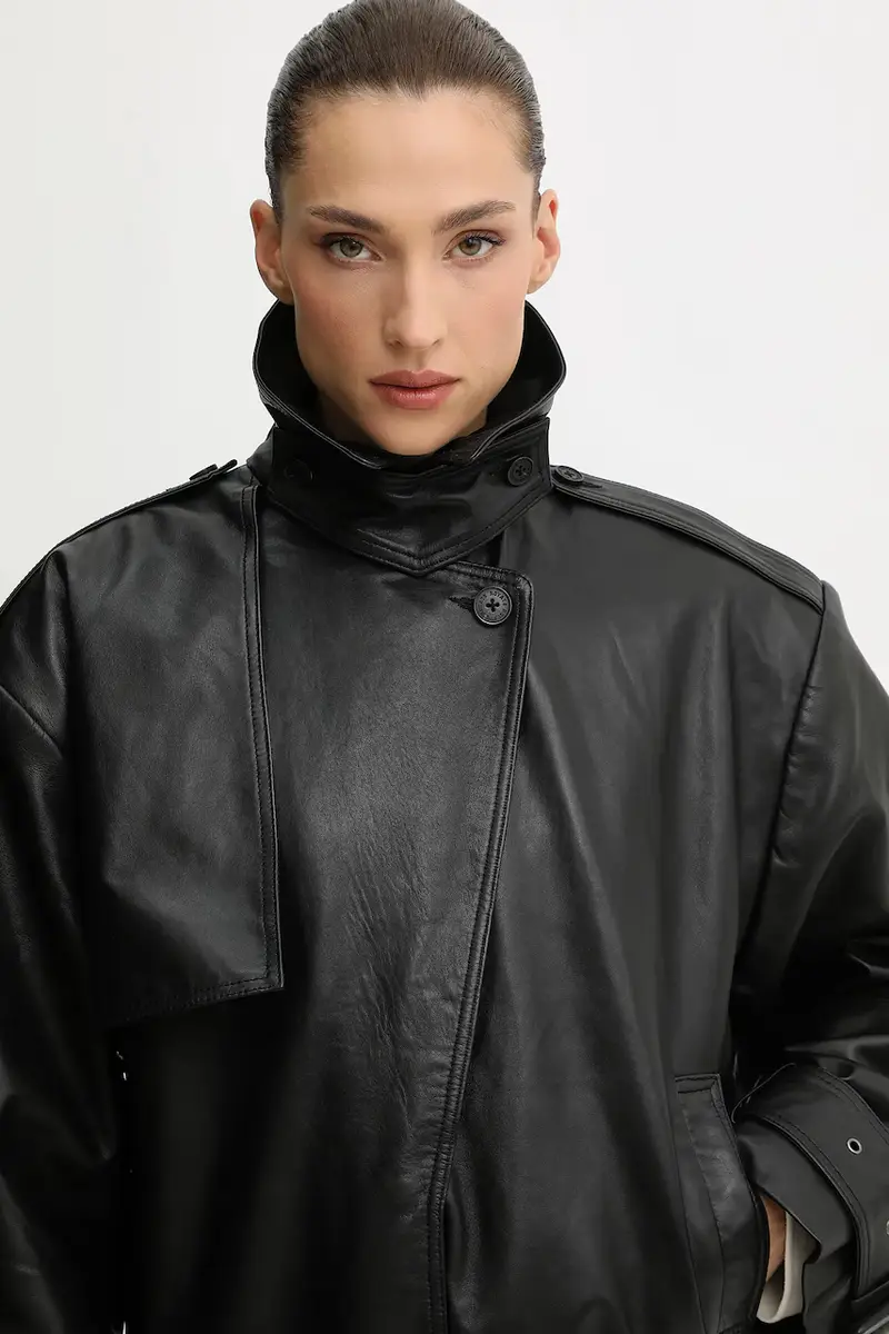 Rotate Cappotto in pelle nero miniatura 4