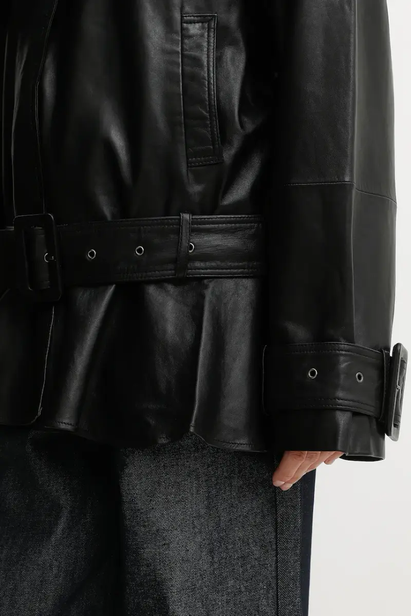 Rotate Cappotto in pelle nero miniatura 5