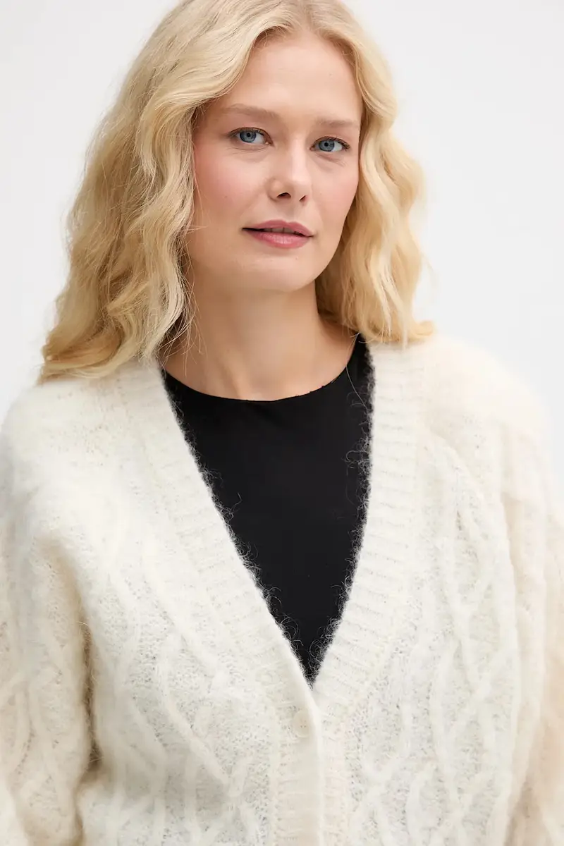 cardigan con lana colore beige 1154592344 miniatura 4