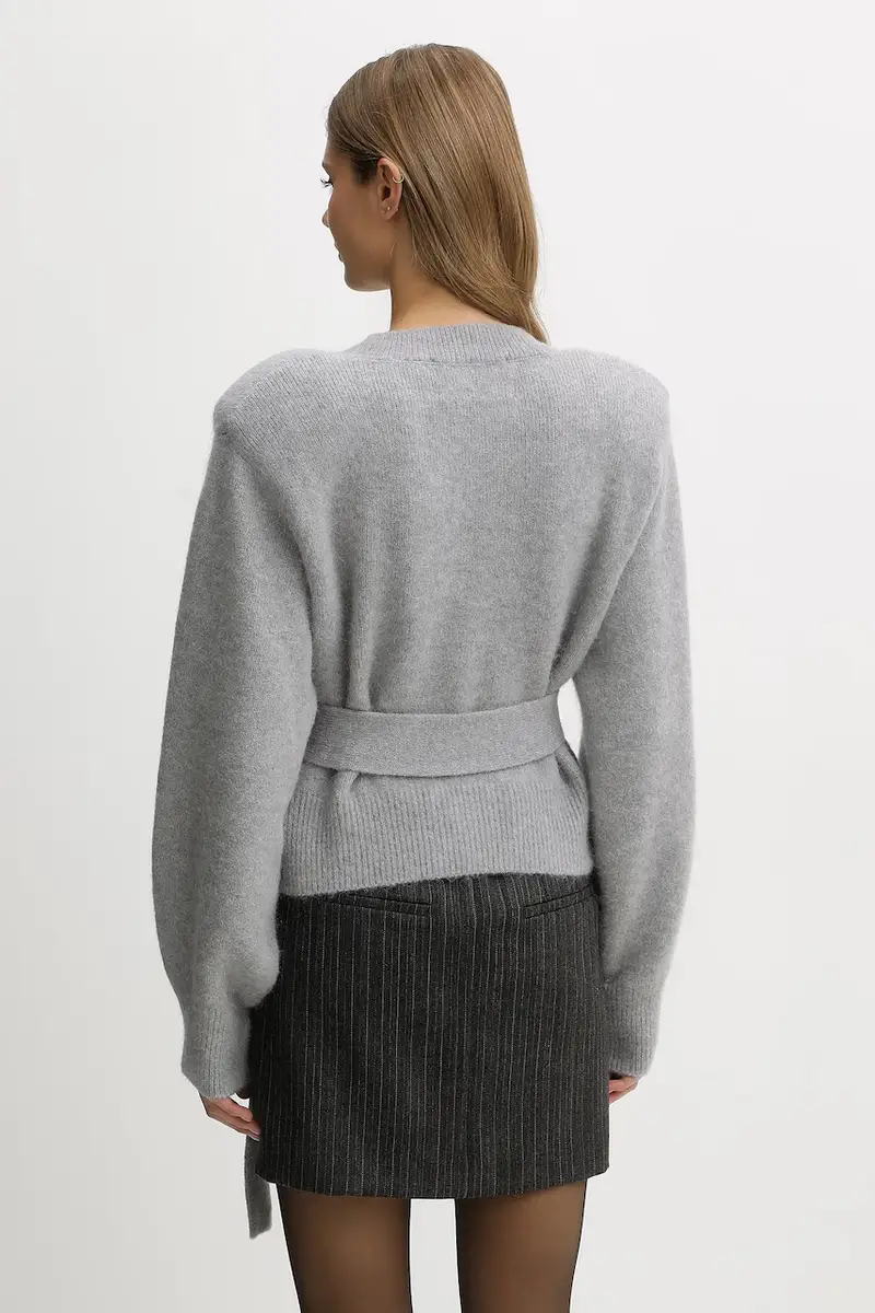 cardigan con lana colore grigio 114736039 miniatura 3