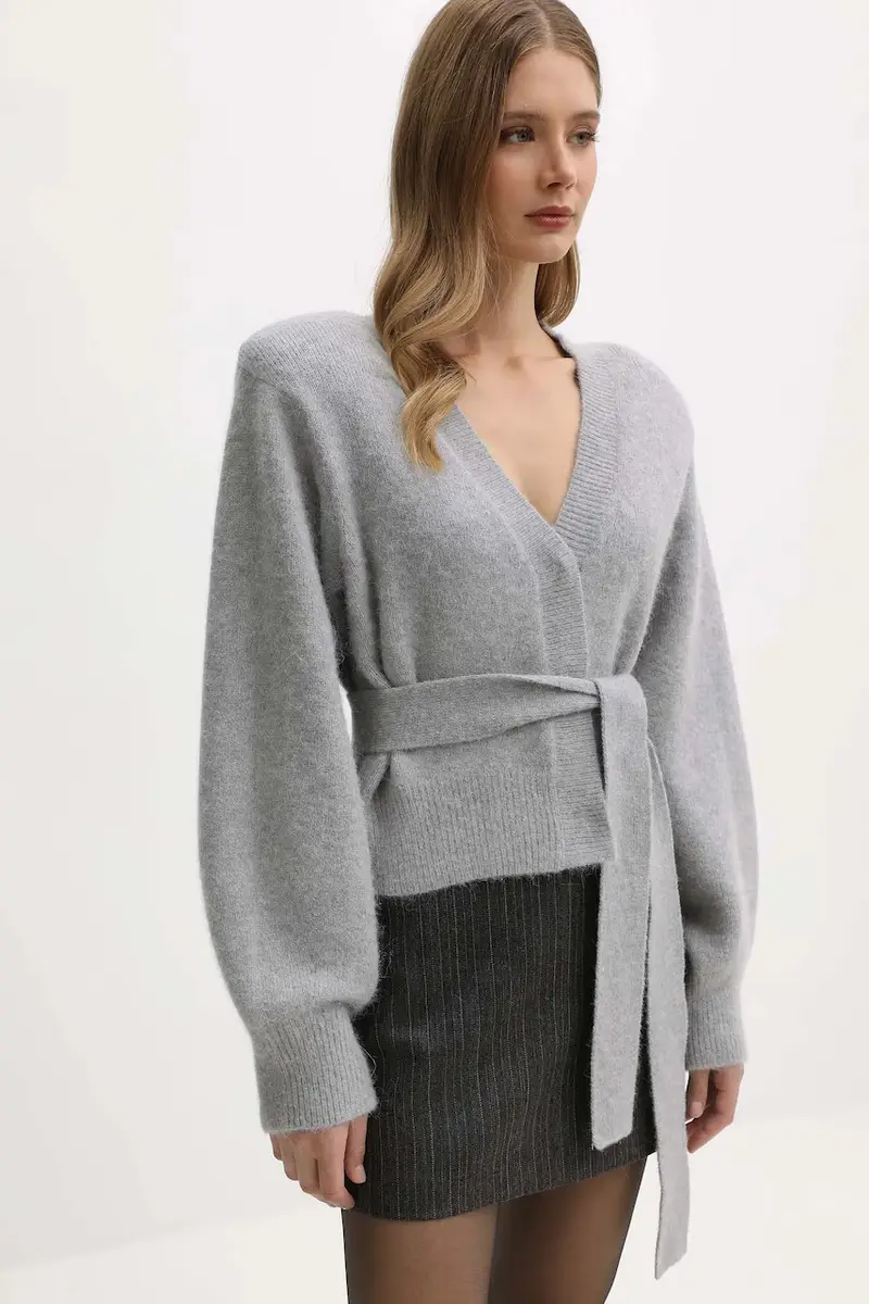 cardigan con lana colore grigio 114736039 miniatura 4