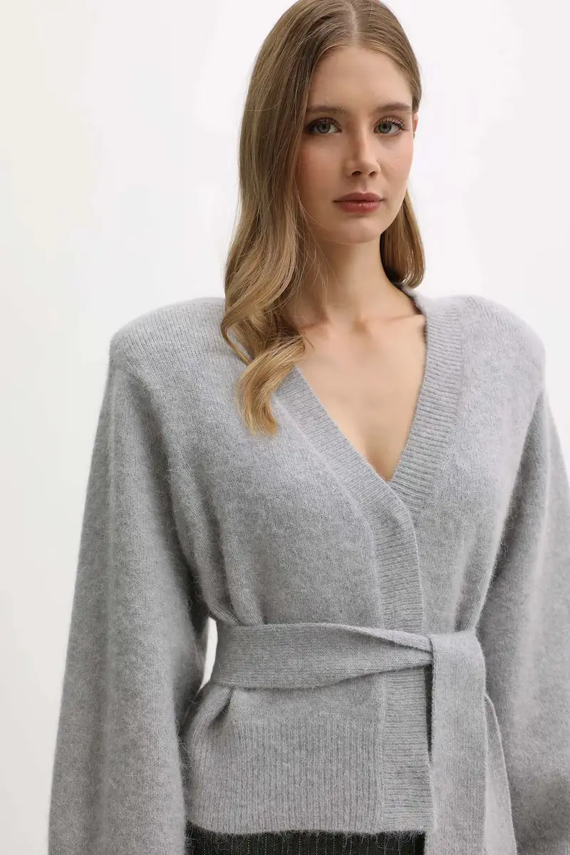 cardigan con lana colore grigio 114736039 miniatura 5