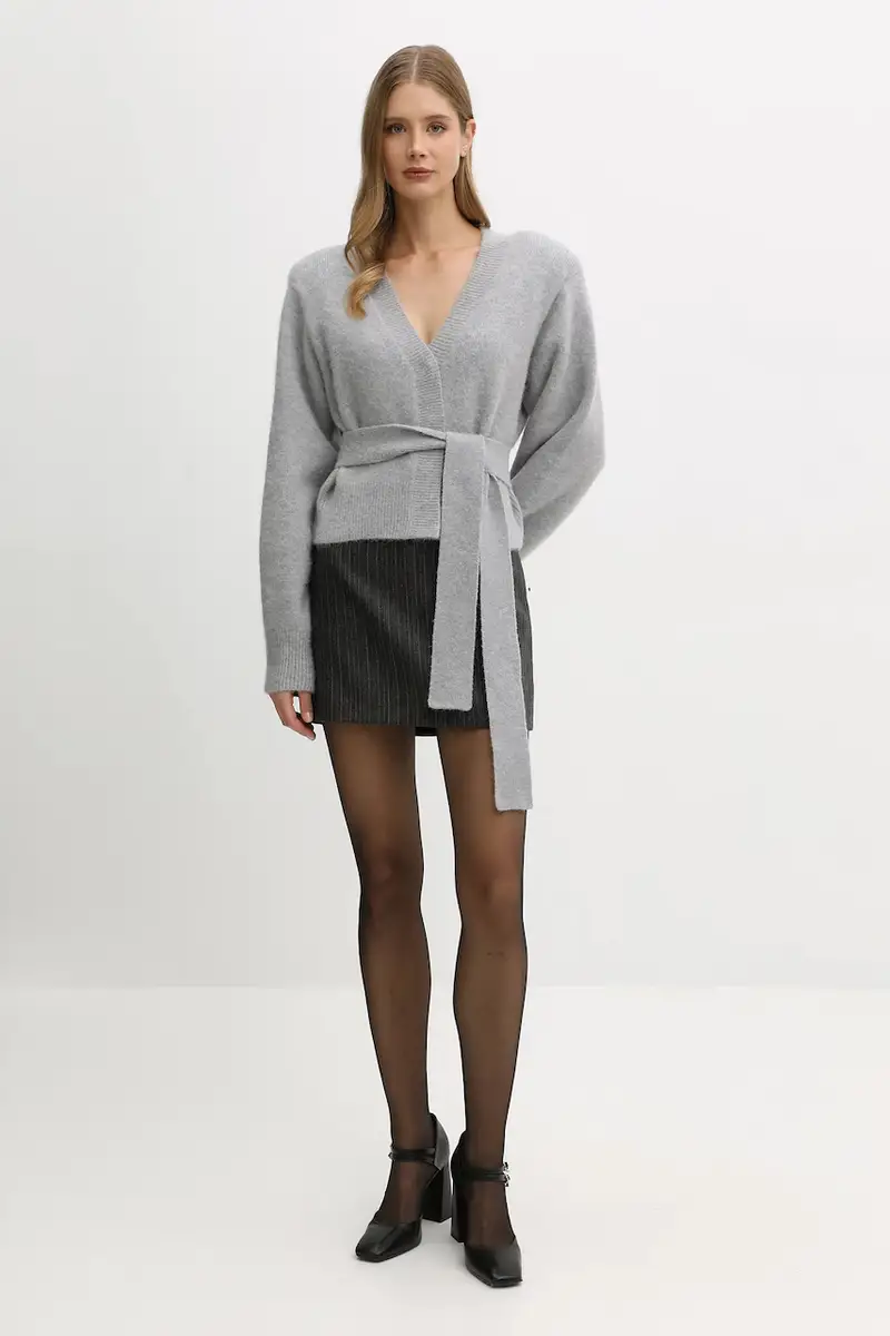 cardigan con lana colore grigio 114736039 miniatura 2