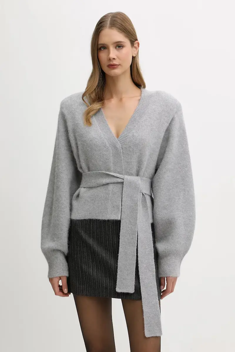 cardigan con lana colore grigio 114736039