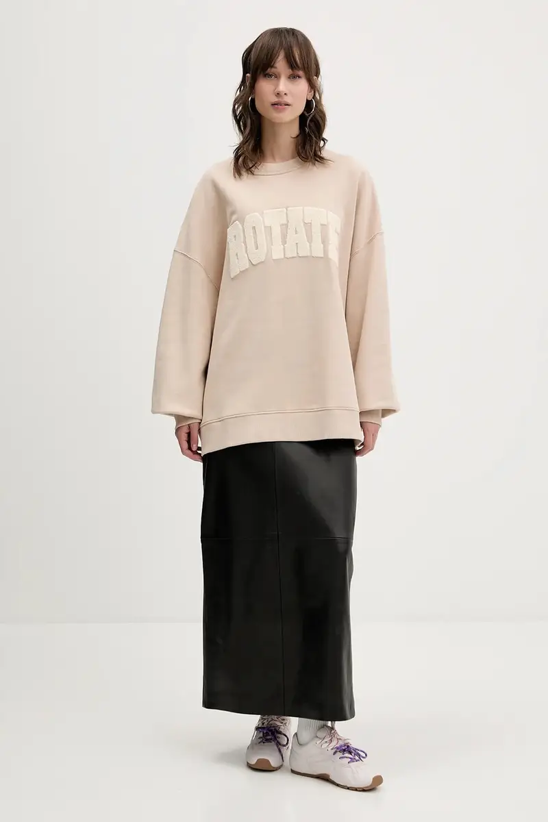 felpa in cotone donna colore beige con applicazione 115316532 miniatura 2