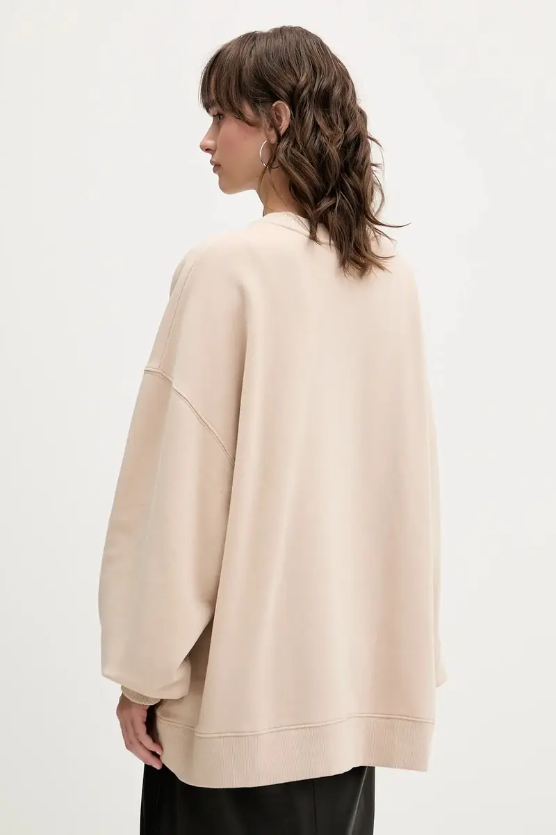 felpa in cotone donna colore beige con applicazione 115316532 miniatura 3