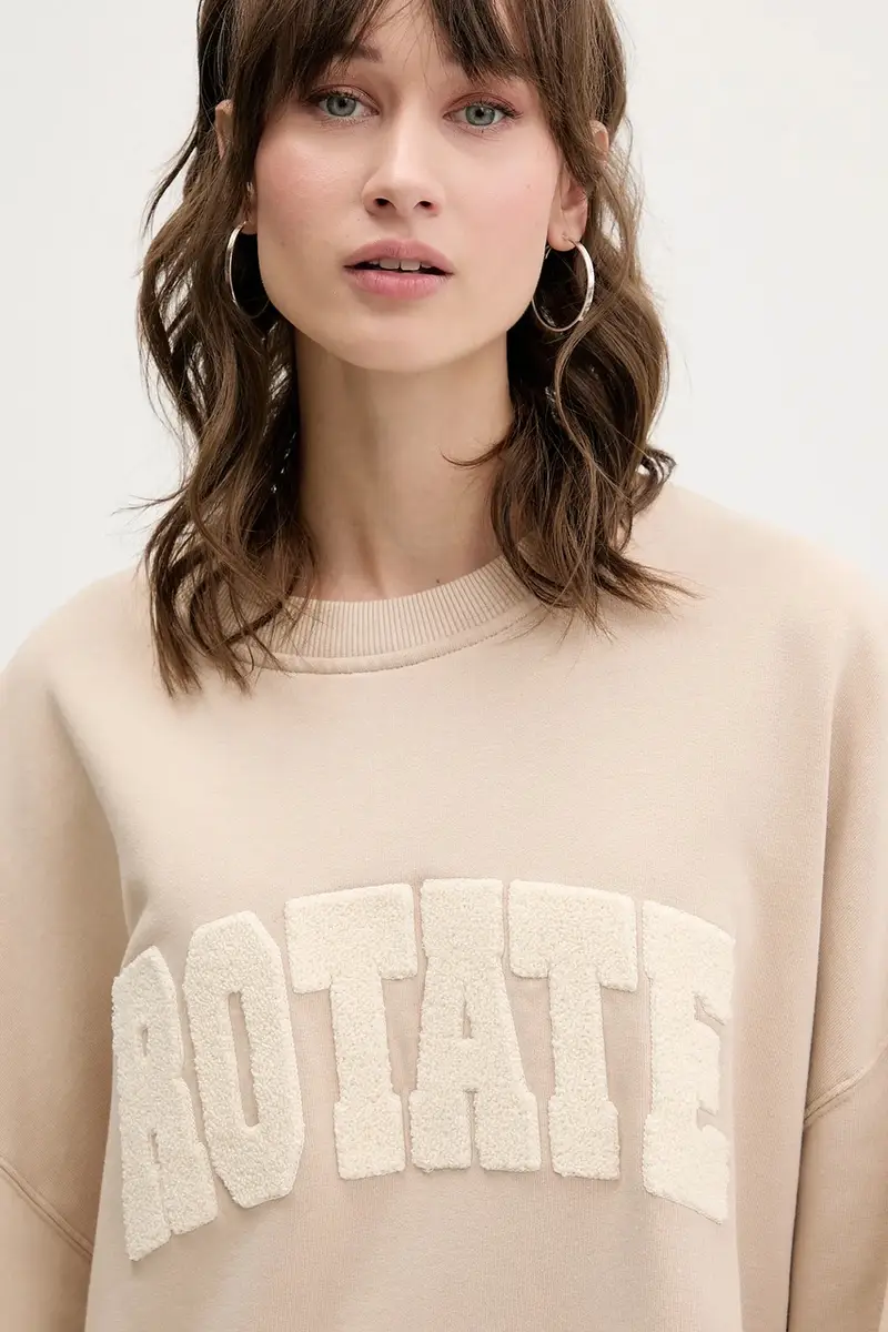 felpa in cotone donna colore beige con applicazione 115316532 miniatura 4