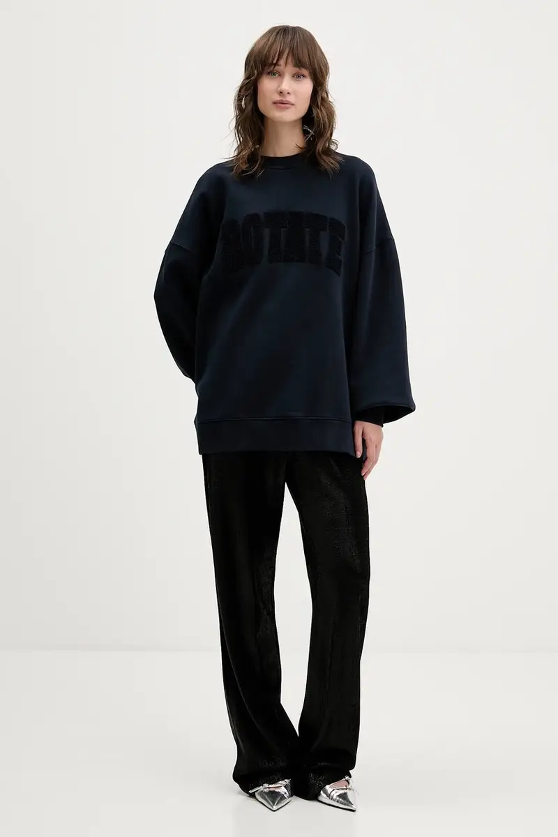 felpa in cotone donna colore blu navy con applicazione 1153162318 miniatura 2