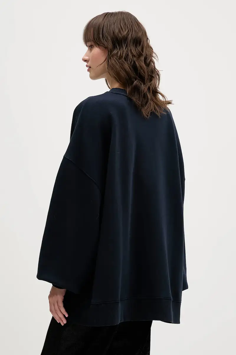 felpa in cotone donna colore blu navy con applicazione 1153162318 miniatura 3