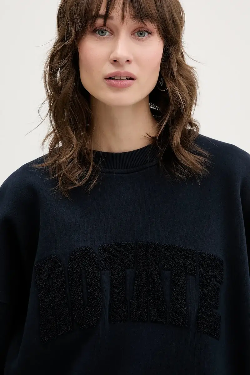 felpa in cotone donna colore blu navy con applicazione 1153162318 miniatura 4