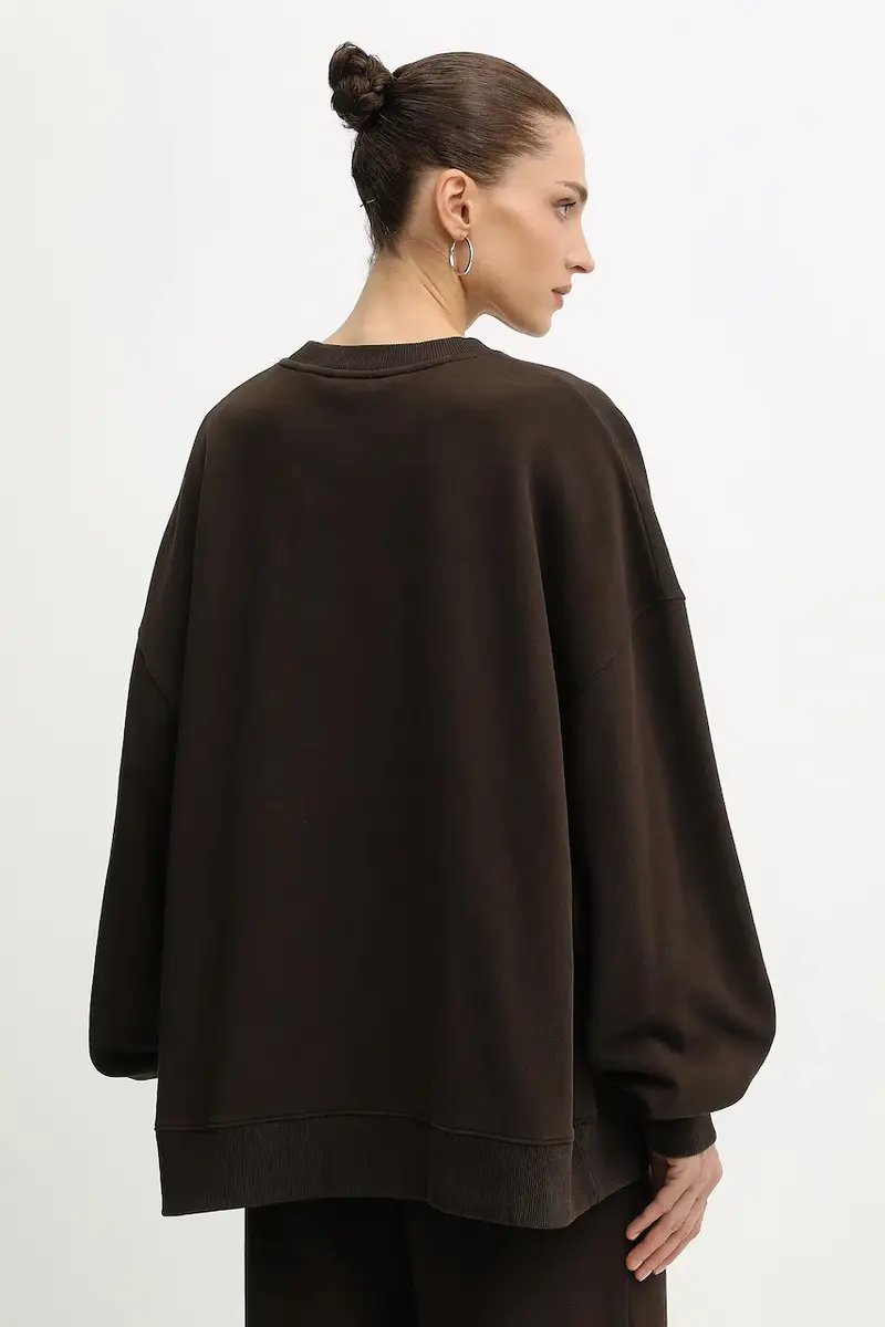 felpa in cotone donna colore marrone con applicazione 1153161667 miniatura 3