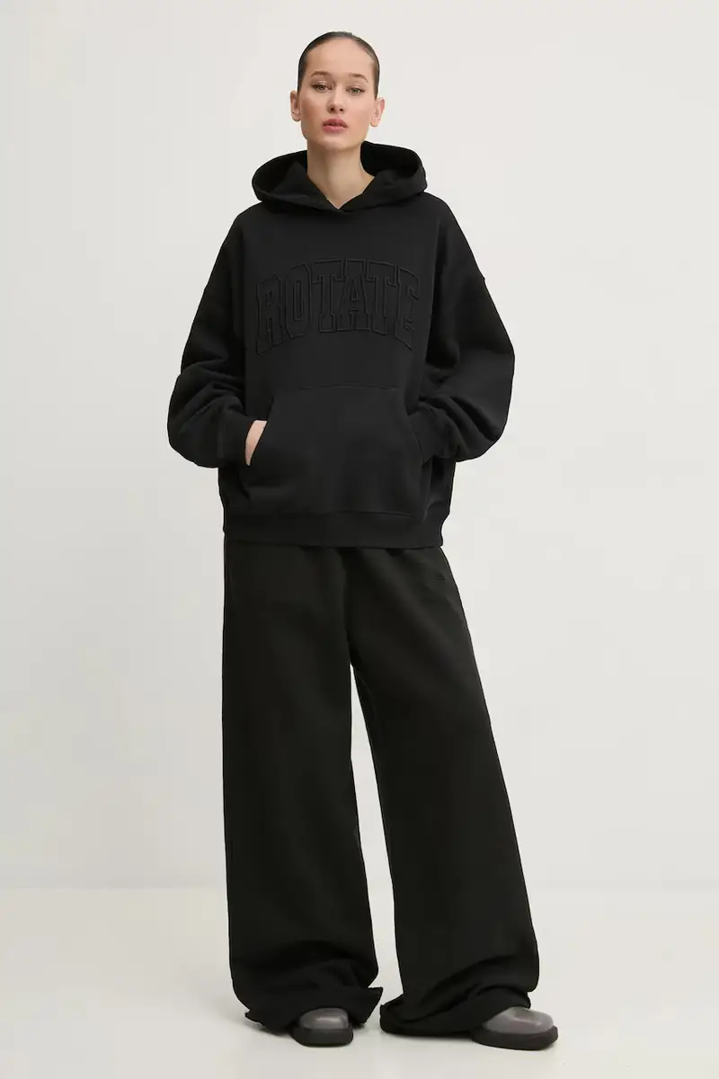 felpa in cotone donna colore nero con cappuccio con applicazione 113449100 miniatura 2