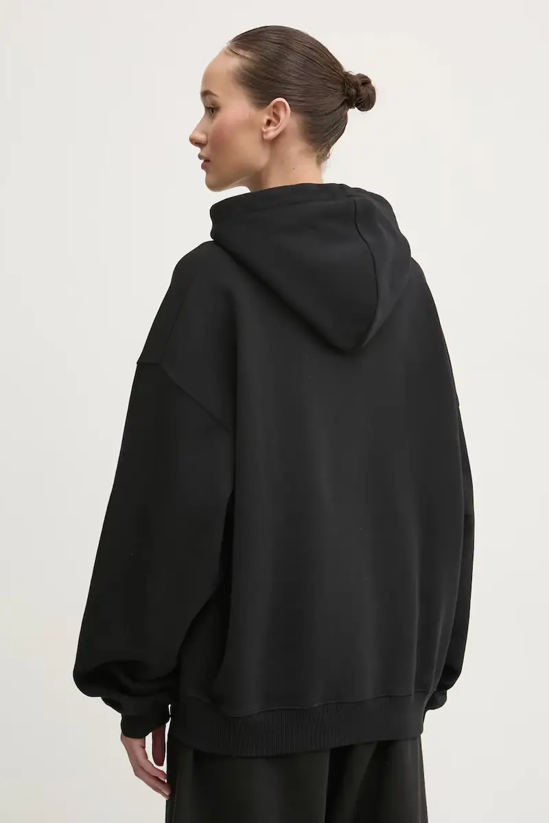 felpa in cotone donna colore nero con cappuccio con applicazione 113449100 miniatura 3