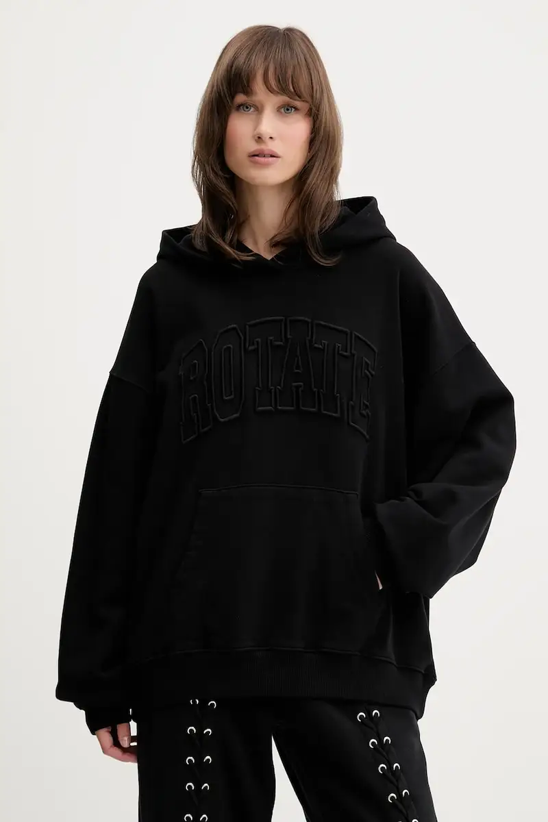 felpa in cotone donna colore nero con cappuccio con applicazione 115084100