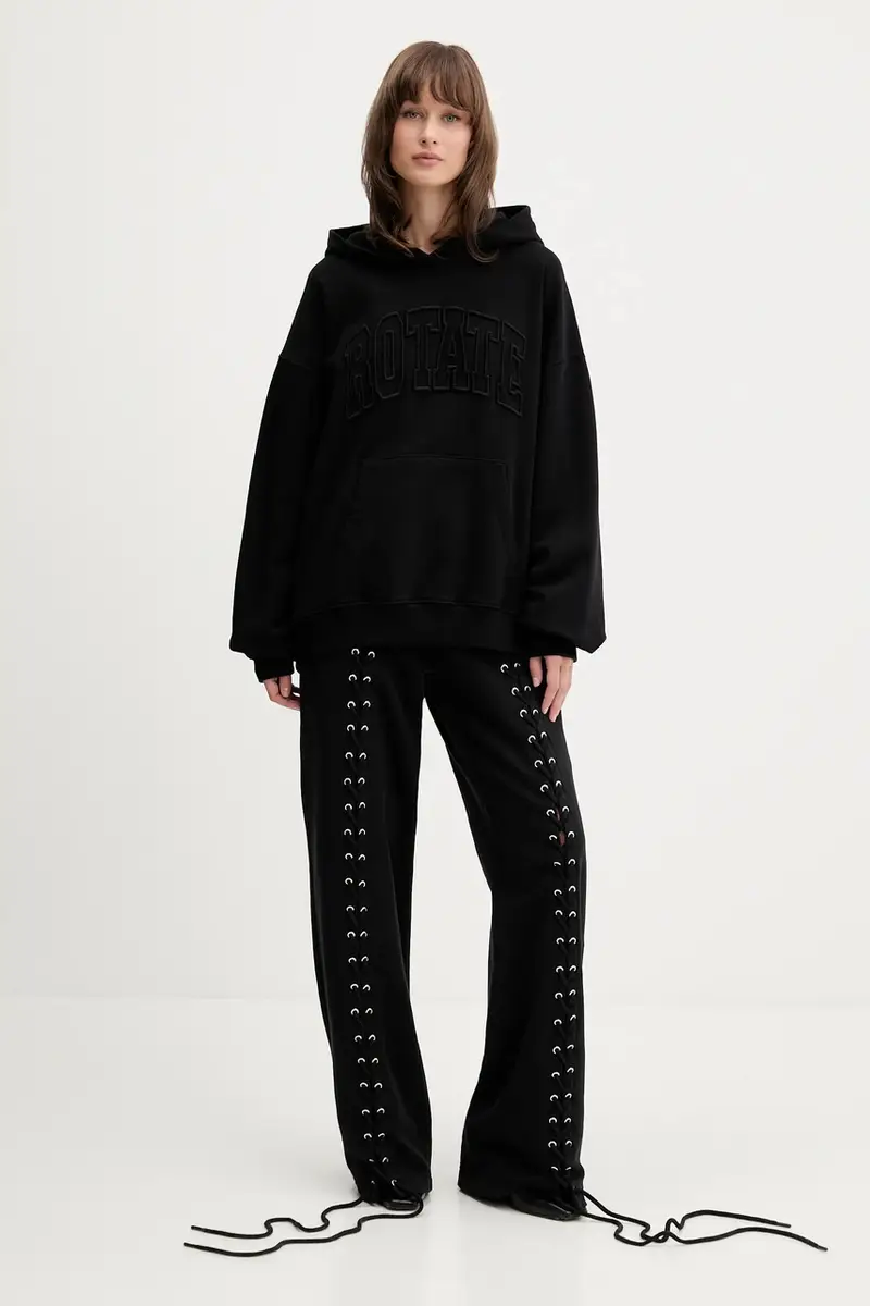 felpa in cotone donna colore nero con cappuccio con applicazione 115084100 miniatura 2