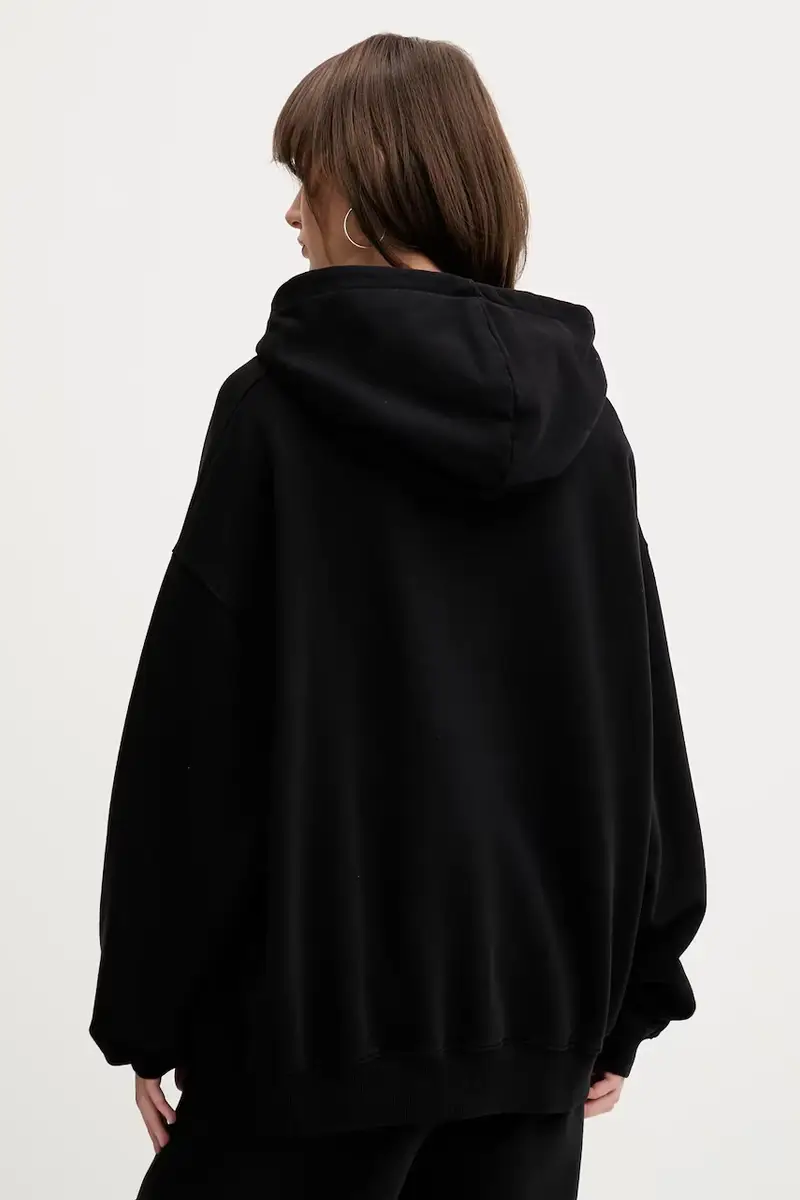 felpa in cotone donna colore nero con cappuccio con applicazione 115084100 miniatura 3