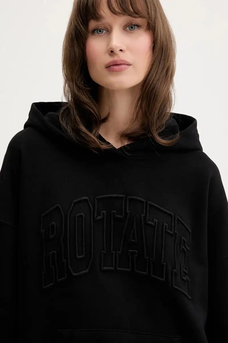 felpa in cotone donna colore nero con cappuccio con applicazione 115084100 miniatura 4