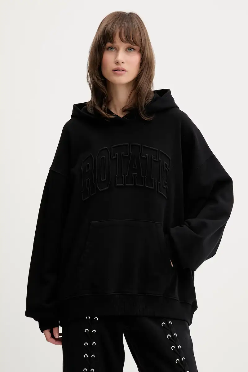 felpa in cotone donna colore nero con cappuccio con applicazione 115084100