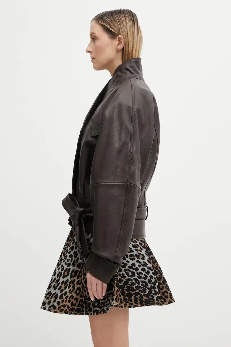 giacca in pelle Marrone miniatura 2