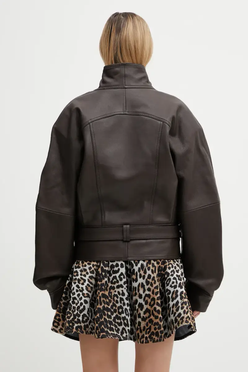 giacca in pelle Marrone miniatura 3