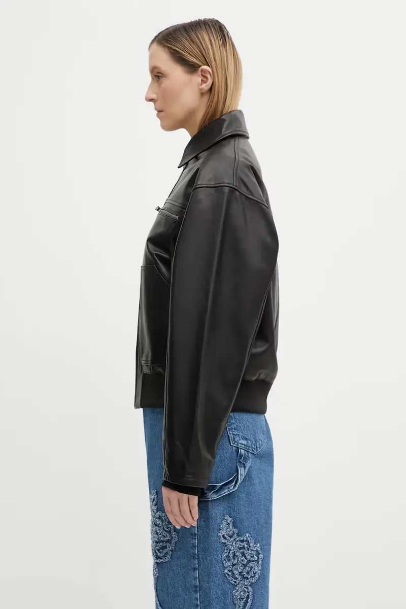 giacca in pelle Nero miniatura 2