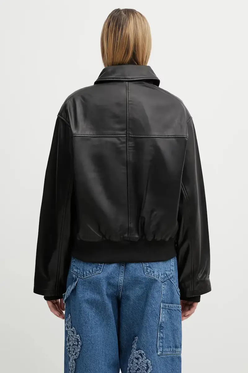 giacca in pelle Nero miniatura 3