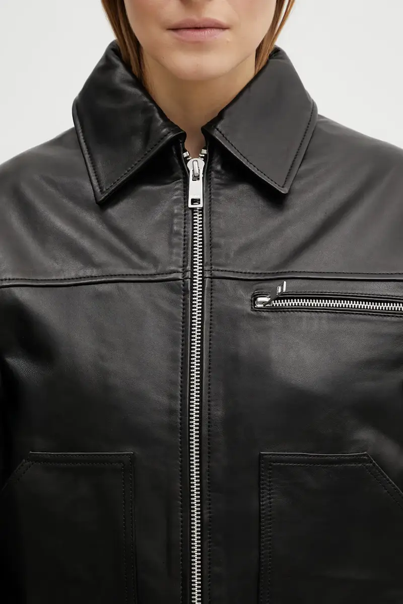 giacca in pelle Nero miniatura 4