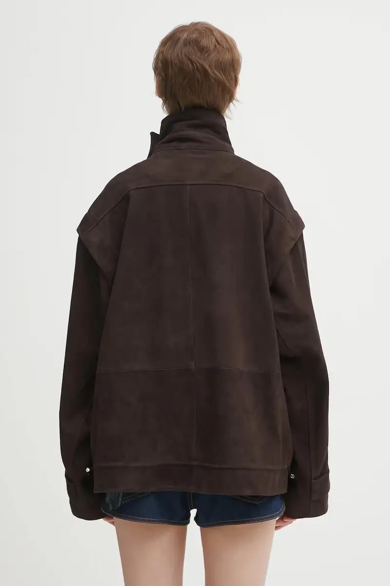 giacca in pelle scamosciata Marrone miniatura 3