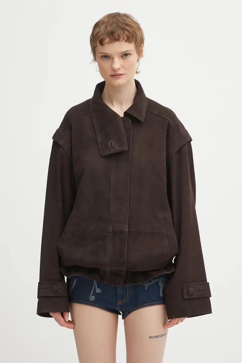 giacca in pelle scamosciata Marrone miniatura 4