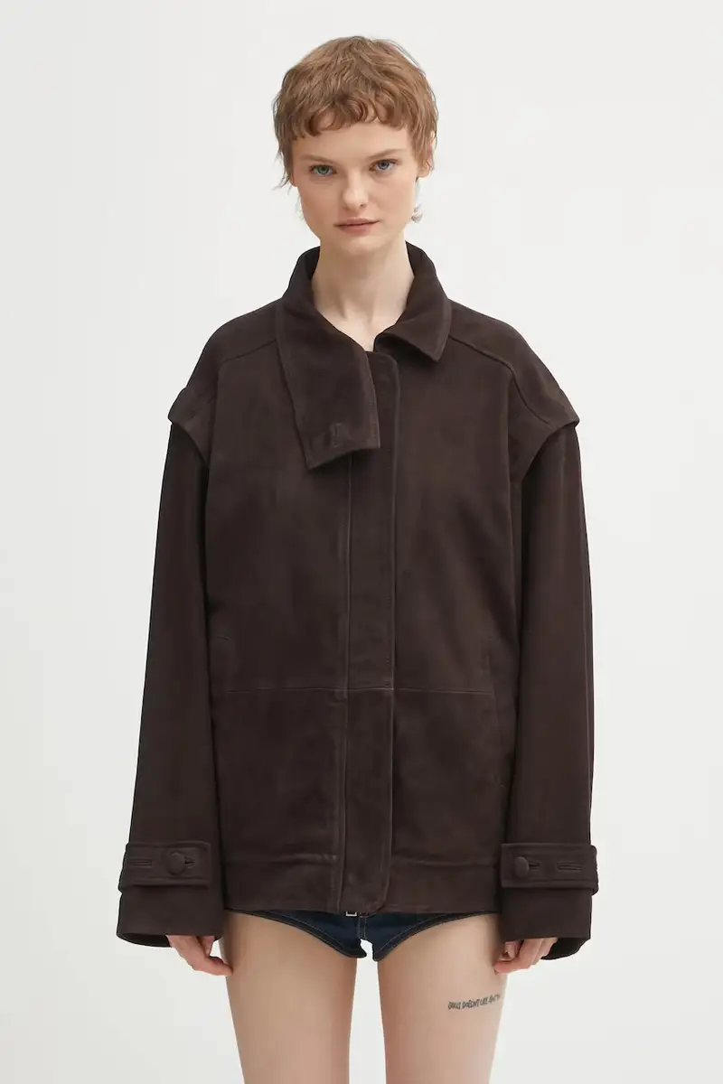 giacca in pelle scamosciata Marrone