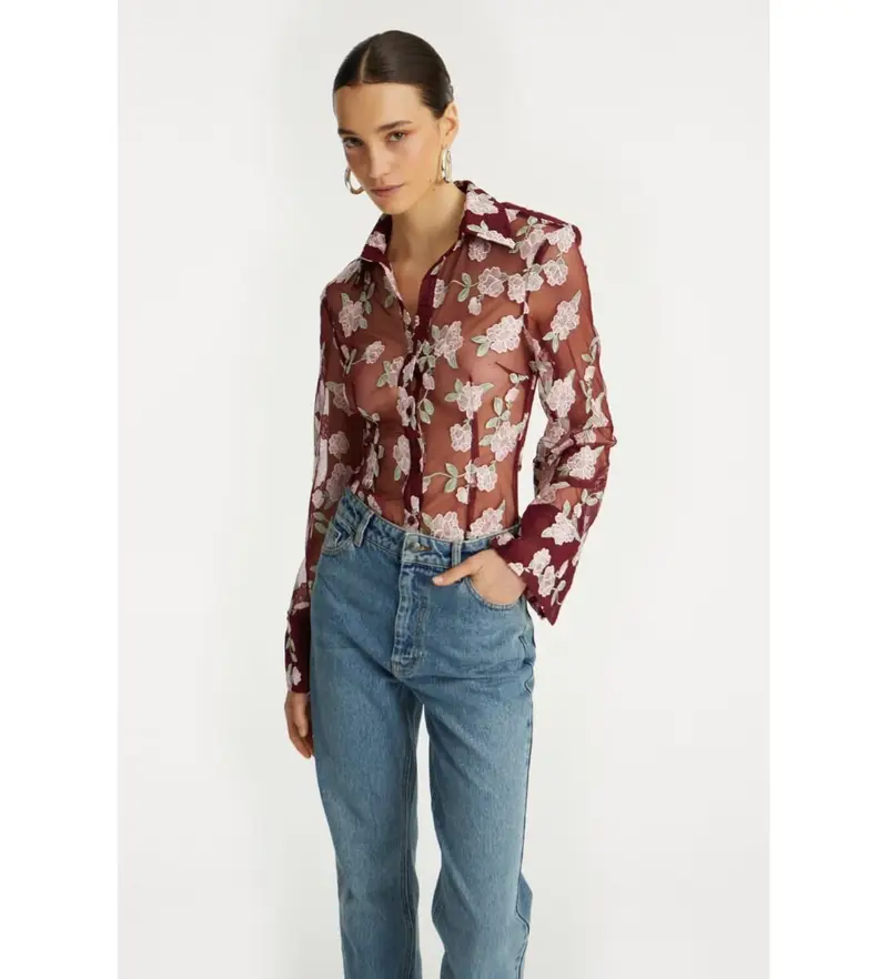 per donna 1145092934 Camicia marrone Enolia (34), Casual, Da sera, Granata, Manica lunga, Polister riciclato, Sostenibile Bordeaux